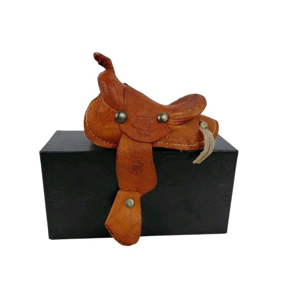 Miniature Leather Western SADDLE  Brown Horse Rodeo Decor Dollhouse